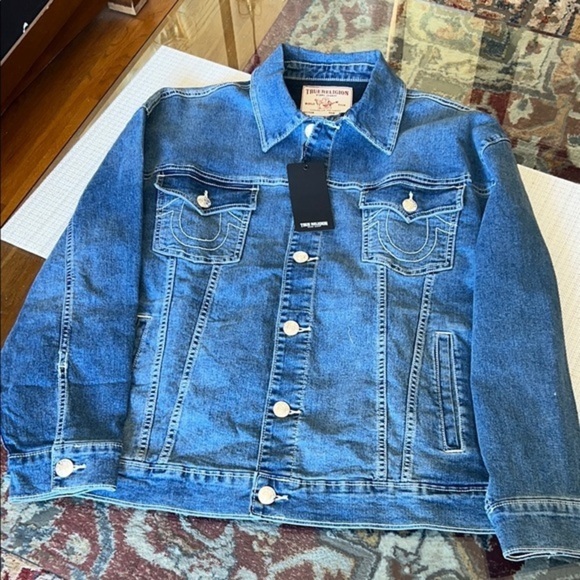 💰True Religion Blue Denim Jacket,size L  women glittery jacket, brand new🥰 - Picture 3 of 9